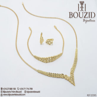 Parure Or Jaune 18K – Motif Feuille Élégant | Bijouterie Frères Bouzid Tunisie