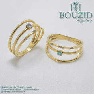 Bague Or Jaune 18K – Design Moderne à Pierre Centrale | Bijouterie Frères Bouzid Tunisie