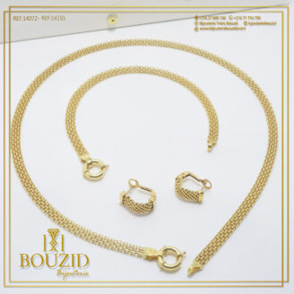 Parure Or Jaune 18K Motif Feuille – Élégance Naturelle | Frères Bouzid Tunisie