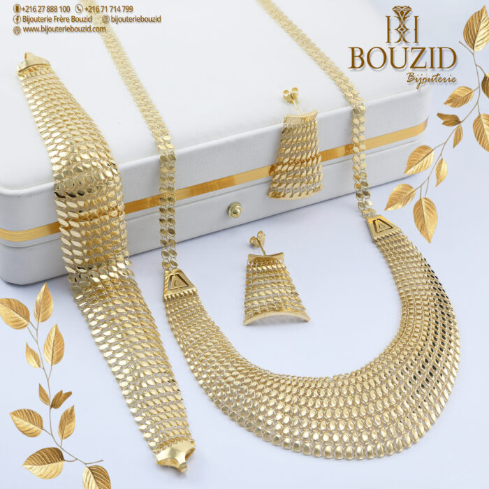 Parure Or Jaune 18K – Design Large et Luxueux | Bijouterie Frères Bouzid Tunisie