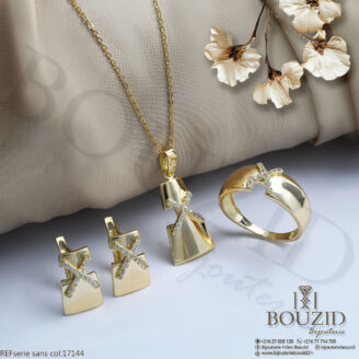 Série Bijoux Or Jaune 18K – Ensemble Élégant Motif Croisé | Frères Bouzid Tunisie