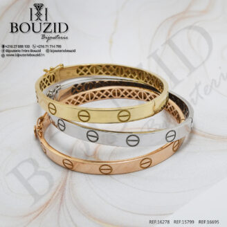 Bracelet Charnière 18K – Or Jaune, Blanc et Rosé | Frères Bouzid Tunisie