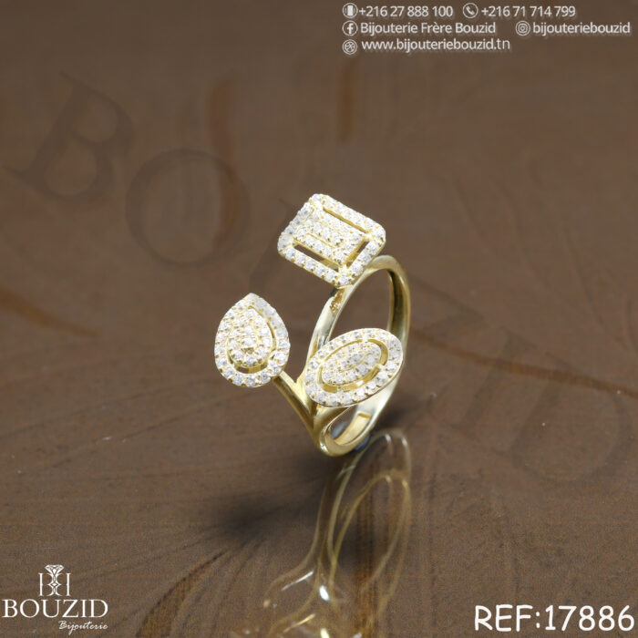 Bague en or 18K multiformes sertie de zircons – Élégance moderne | Tunisie