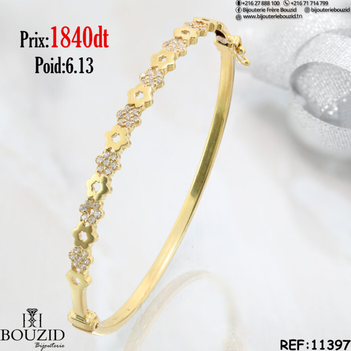 Bracelet charnière en or 18K avec motifs floraux – Bijouterie Frères Bouzid