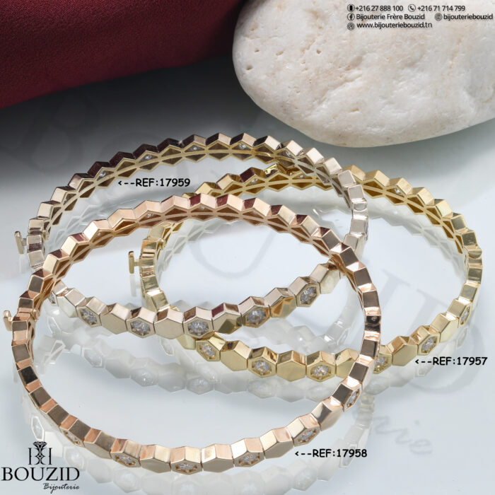 Bracelet charnière en or 18K – Design géométrique ou texturé | Bijouterie Tunisie