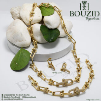 Parure Or Jaune 18K – Design Géométrique Chic & Moderne | Bijouterie Frères Bouzid Tunisie