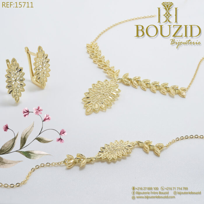 Parure Or Jaune 18K Parure Or Jaune 18K – Motif Floral Élégant et Intemporel | Frères Bouzid Tunisie