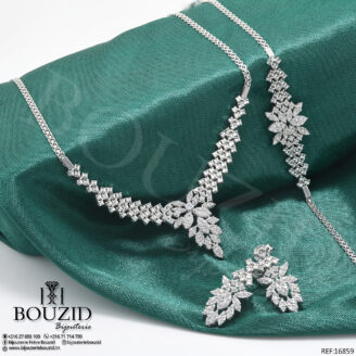 Parure Or Blanc 18K – Élégance Florale Haute Joaillerie | Frères Bouzid Tunisie