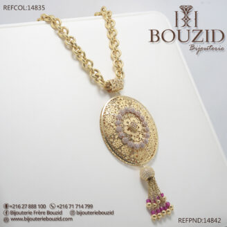 Sautoir Or Jaune 18K avec Pendentif Oriental – Prestige et Artisanat | Bijouterie Frères Bouzid