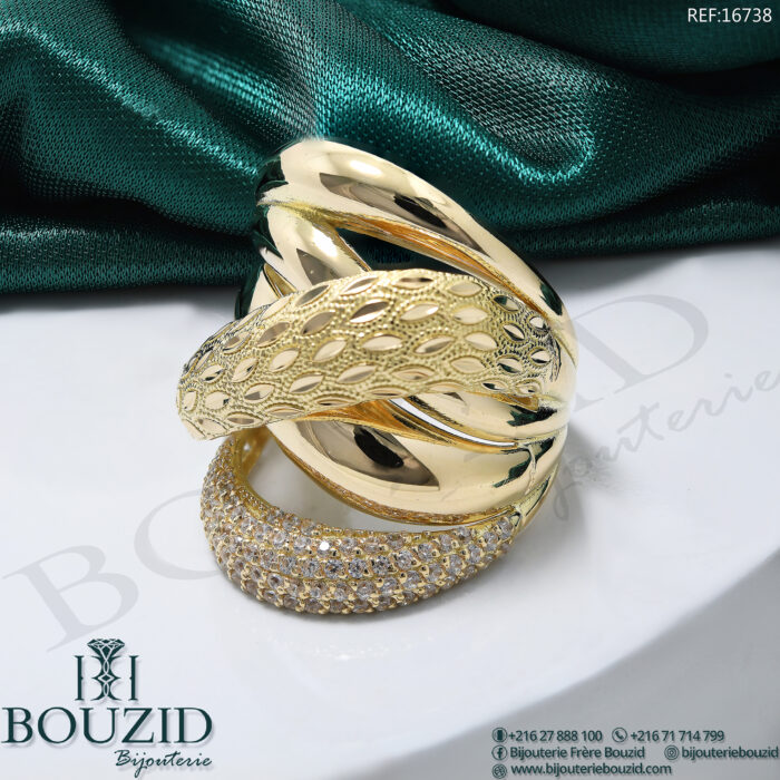 Bague Or Jaune 18K Bague Or Jaune 18K Tressée et Pavée – Bijoux Tunisie | Frères Bouzid