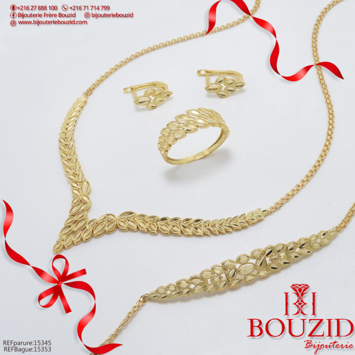 Parure Or Jaune 18K Parure Or Jaune 18K – Motif Feuillage Raffiné | Bijouterie Frères Bouzid