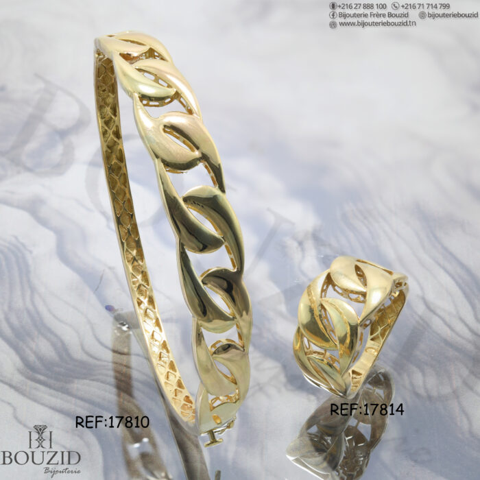 Parure bracelet et bague en or 18K – Élégance et design raffiné | Bijouterie Bouzid