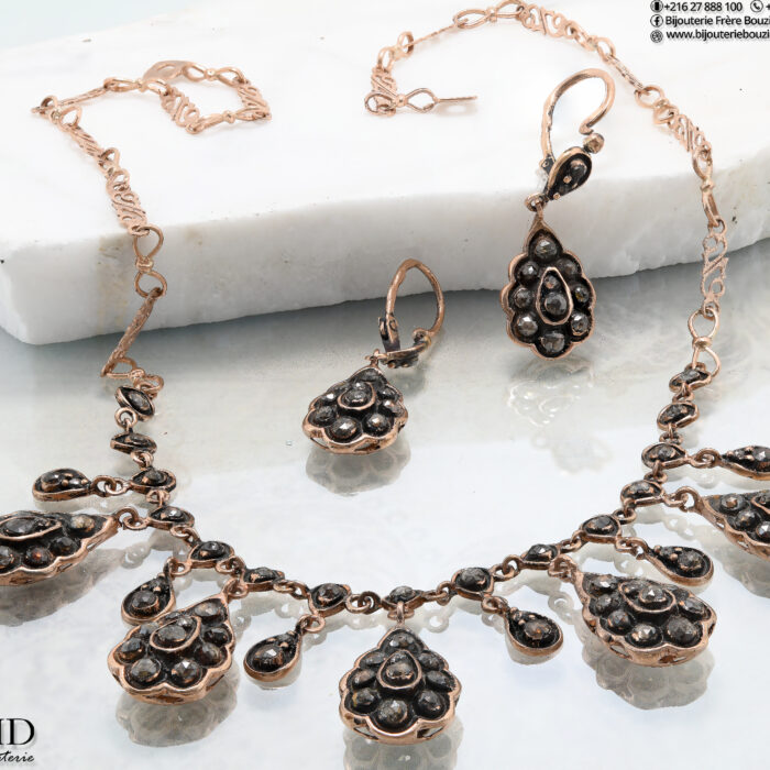 Collier et boucles d’oreilles Chichkhane en Or 9K – Bijou traditionnel tunisien | Bijouterie Bouzid