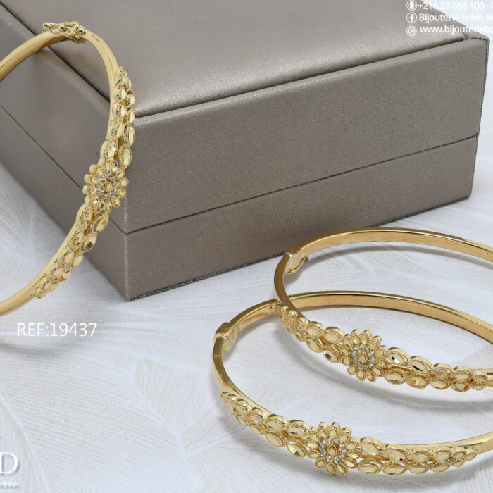 Bracelet Or 18K – Bracelet rigide élégant serti de zircons | Bijouterie Frères Bouzid