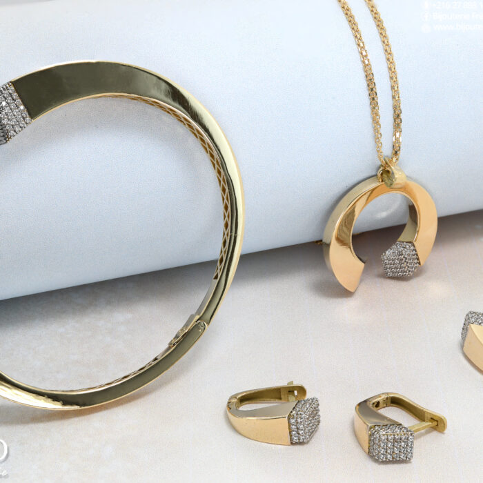 Série Or 18K – Ensemble moderne serti de zircons | Bijouterie Frères Bouzid