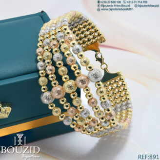 Bracelet Or 18K Perles Tricolores – Élégance & Finesse – Bijouterie Frères Bouzid