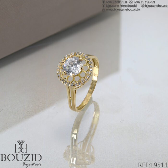 Bague Or 18K Élégante – Design Raffiné & Zircon Brillant | Bijouterie Bouzid