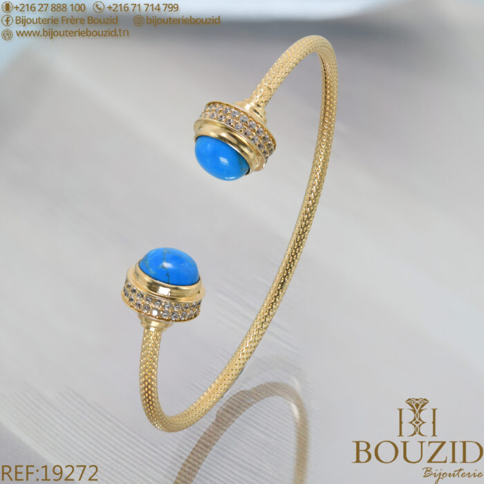 Bracelet rigide or 18K avec pierre colorée – Élégance et éclat par Bijouterie Frères Bouzid