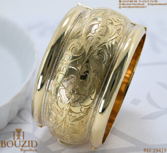Bracelet Or 18K Gravé – Bracelet rigide traditionnel en or | Bijouterie Frères Bouzid