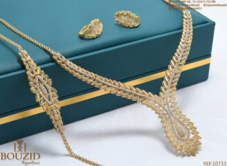 Parure Or 18K – Parure élégante feuille sertie de zircons | Bijouterie Frères Bouzid